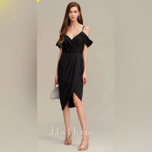 JJ’s House Sheath/Column Off the Shoulder Asymmetrical Cocktail Dress w/Ruffle